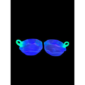 Depression Era Pair UV Reactive Iridescent Glass Nappy Bowls Applied Handles